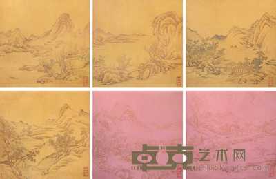 钱维城 1761年作 泥金线描山水册 册页（六开） 47×48.5cm×6